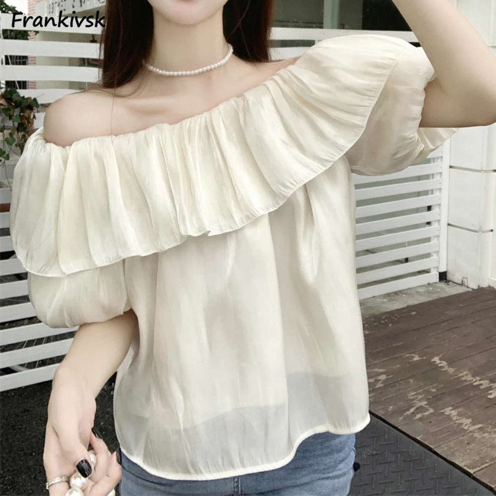 Блузка женская с вырезом лодочкой, свободная дышащая с пышными рукавами и оборками, милая сказочная футболка в Корейском стиле для свиданий и девушек, праздник на лето
Блузка женская с вырезом лодочкой, свободная дышащая с пышными рукавами и оборками, милая сказочная футболка в Корейском стиле для свиданий и девушек, праздник на лето