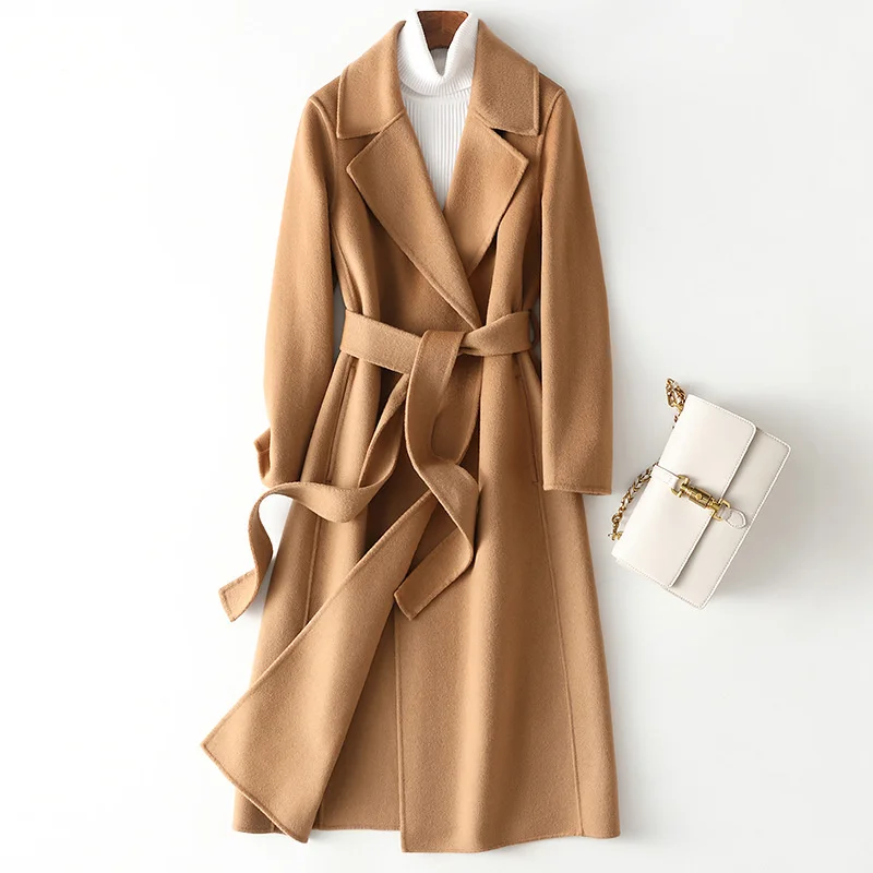 

2023 двухстороннее кашемировое пальто, женское длинное тонкое высококачественное зимнее шерстяное пальто для женщин