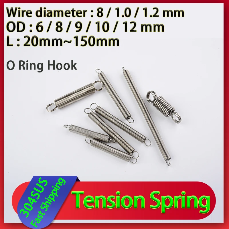 

Wire Diameter 0.8mm 1.0mm 1.2mm 304 Stainless Steel O Ring Hook Coil Cylindroid Helical Extension Pullback Tension Spring