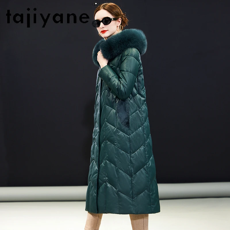 

Tajiyane Real Sheepskin Leather Down Jacket for Women 2023 Winter Luxury Fox Fur Collar Long White Goose Down Coats Loose Parkas