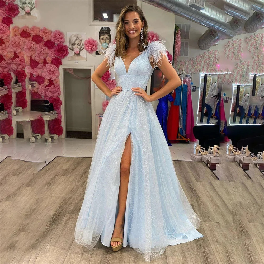 Lily Glitter Net Long Party Dresses V Neck Feathers Vintage Night Dresses Tank Split A Line Celebrity Dresses vestidos de fiesta 
Lily Glitter Net Long Party Dresses V Neck Feathers Vintage Night Dresses Tank Split A Line Celebrity Dresses vestidos de fiesta