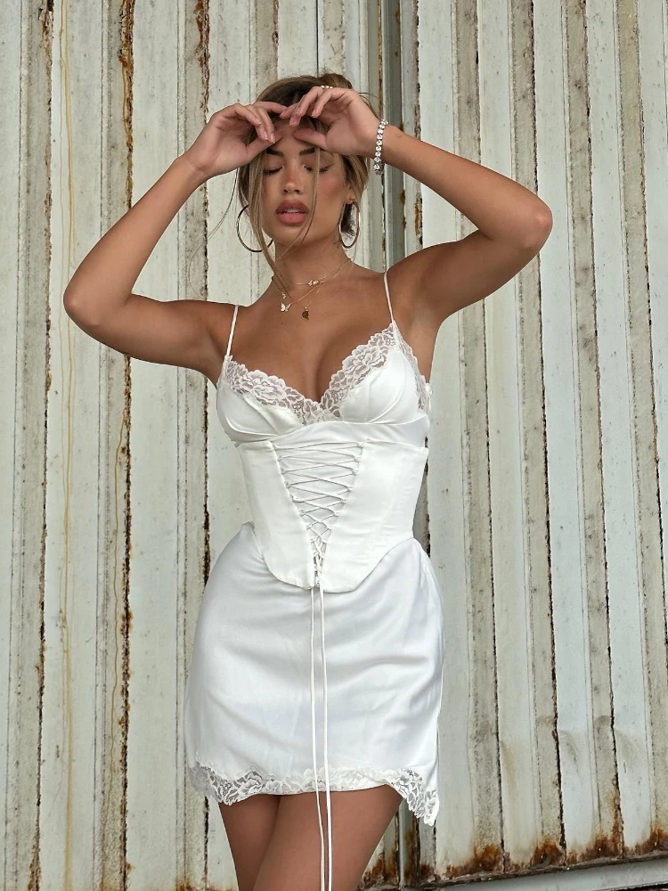 

Suninheart Summer Spaghetti Strap Sexy Corset Dress Slim Casual White Birthday Party Dresses mini Holiday Women's Clothing