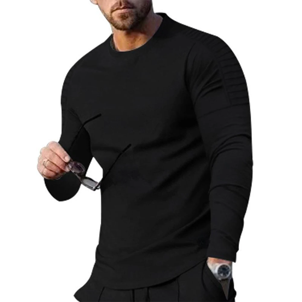 

Men's Slim Fit Long Sleeved T shirt with Muscle Tee Design and O Neckline Fashionable and Comfortable in Black/Red/Apricot