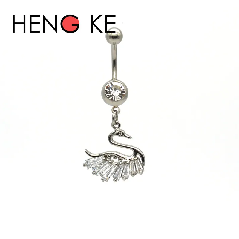 

Fashion Jewelry Brand Luxury Crystal Swan Belly Bar Pendant For Women Peacock Dancing girl Flower Navel Rings Body Piercing