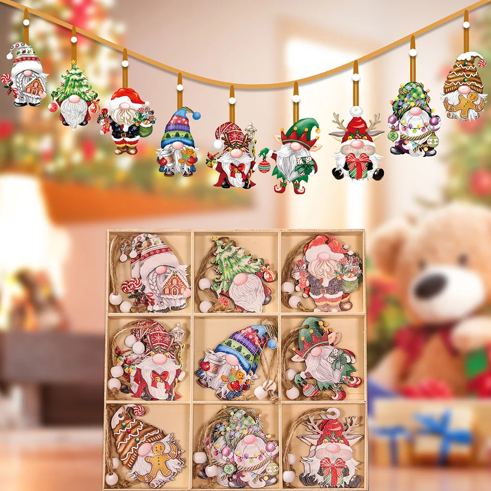 

Wood Gnome Cutouts Pendants Ornaments Christmas Tree Hanging Decors Christmas Decors Cartoon Colored Wooden Doll Pendant