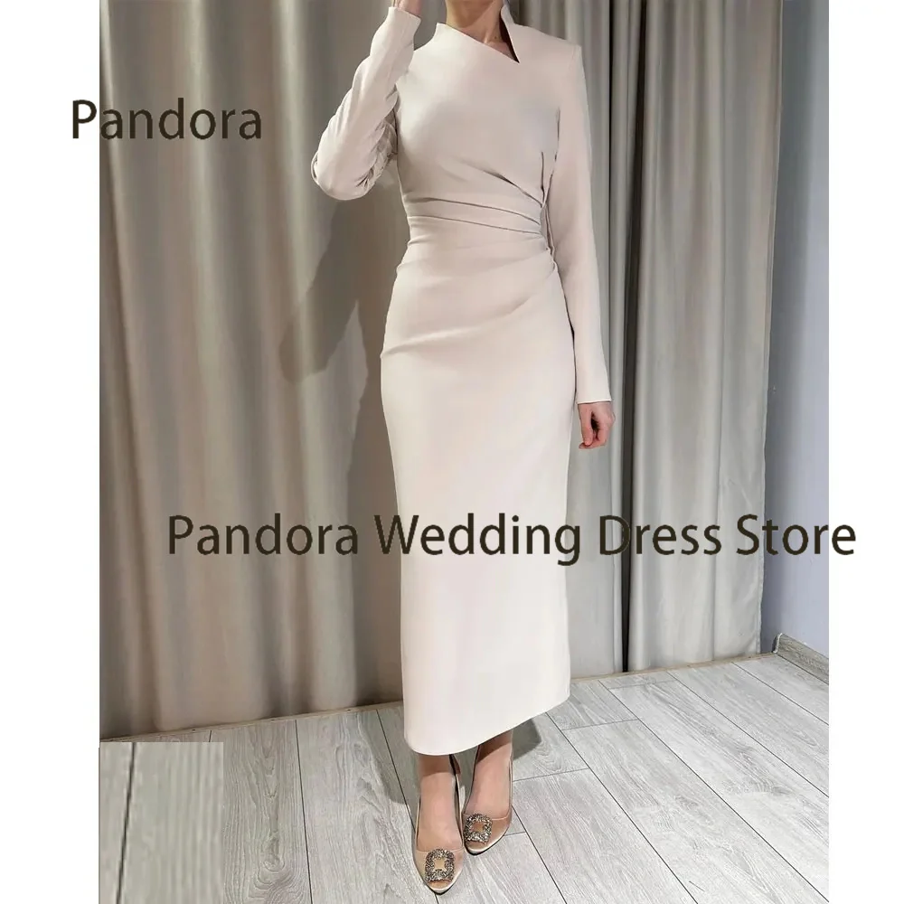 

Pandora Formal Evening gown High neck long sleeve pleated Mermaid ankle-length elegant women's wedding cocktail party ball dress