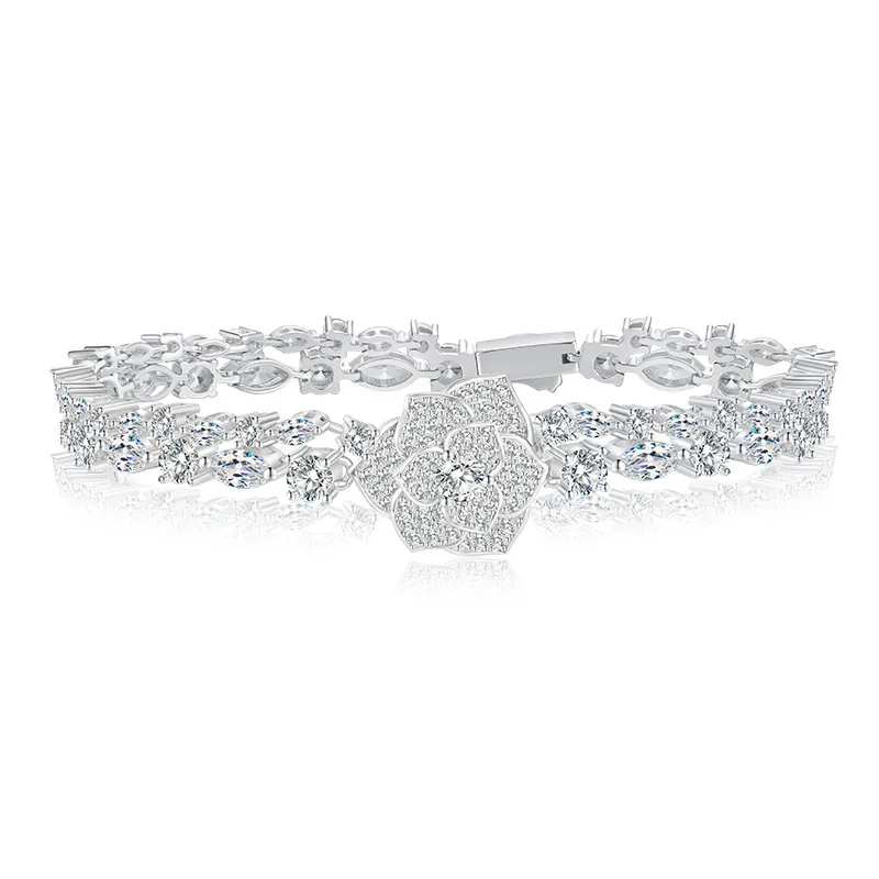 

2023 New S925 Silver Luxury Inlaid with Diamond Mountain Camellia Bracelet Fashion Mingyuan Ins Style