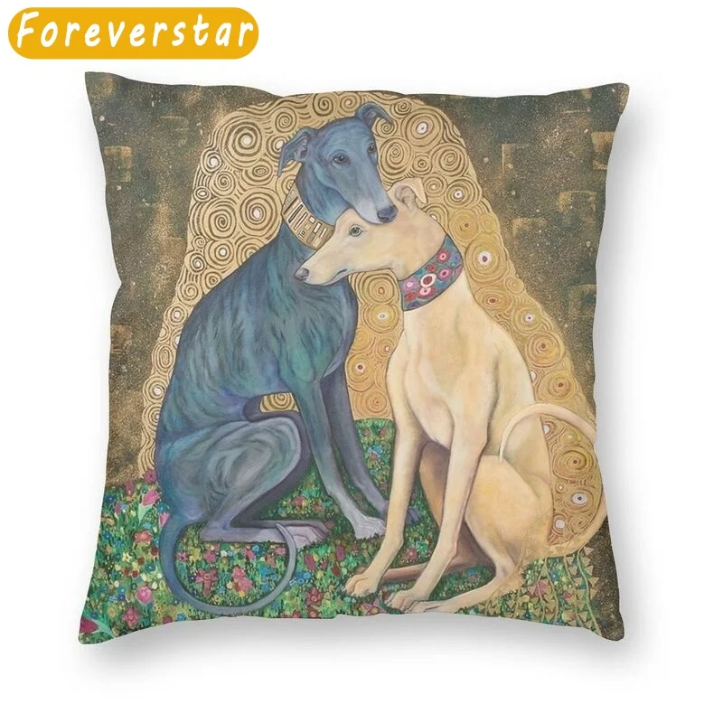 

Gustav Klimt Greyhound Dog Art Cushion Cover Sofa Living Room Whippet Sighthound Dog Square Pillow Case 45x45cm Funda Cojin