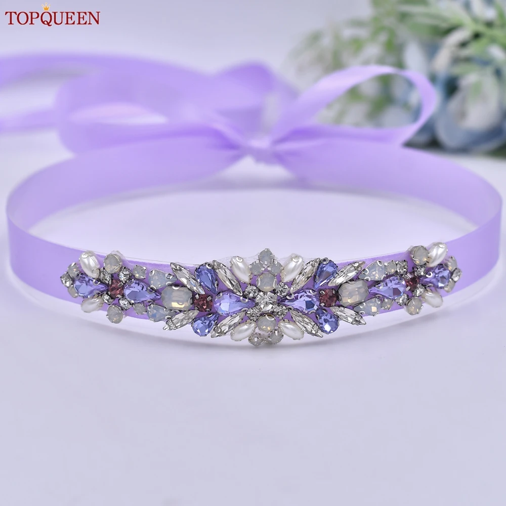 

TOPQUEEN S451 Bridal Sashes For Wedding Dresses Colouful Rhinestone Applique Bridesmaid's Belt Embellished Belt For Women