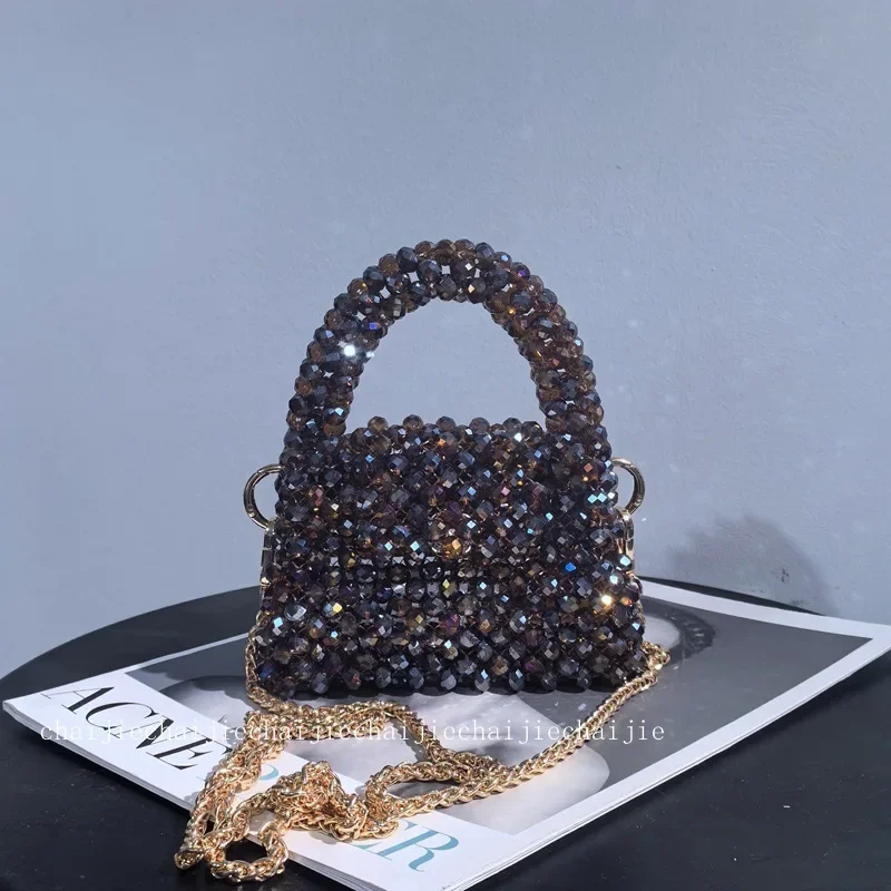 

Customized Crystal Bag New Fashionable High Grade Shining Celebrity Dinner Handbag Handmade Weaving Beaded Chain Crossbody Bags