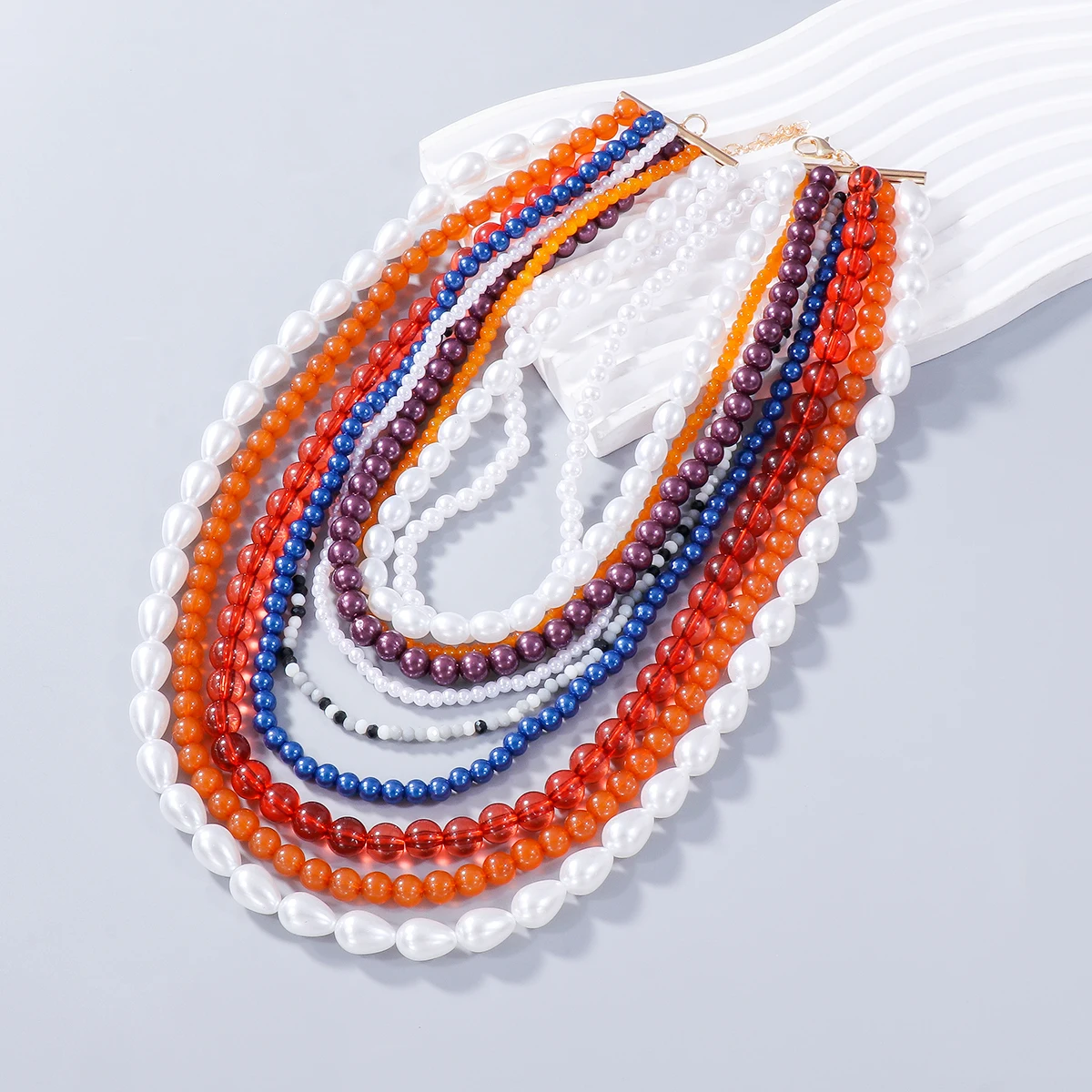 

Multi-layer Long Chain Chunky Bib Seed Beads Statement Necklace