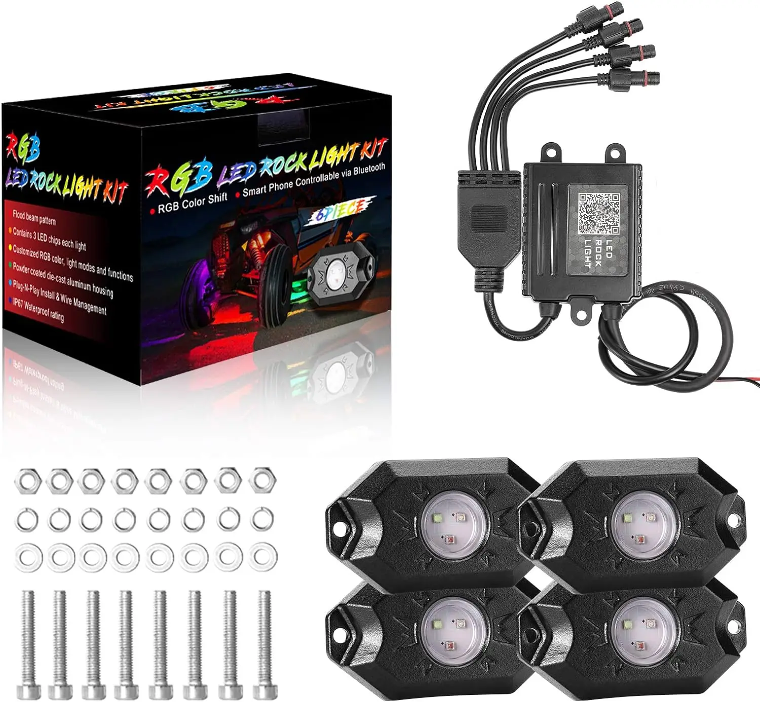 4 Pods Multicolor Neon Light Waterproof Underglow Light Kit with APP Control Flashing Music Mode DIY Mode High Bright Wheel Well
4 Pods Multicolor Neon Light Waterproof Underglow Light Kit with APP Control Flashing Music Mode DIY Mode High Bright Wheel Well