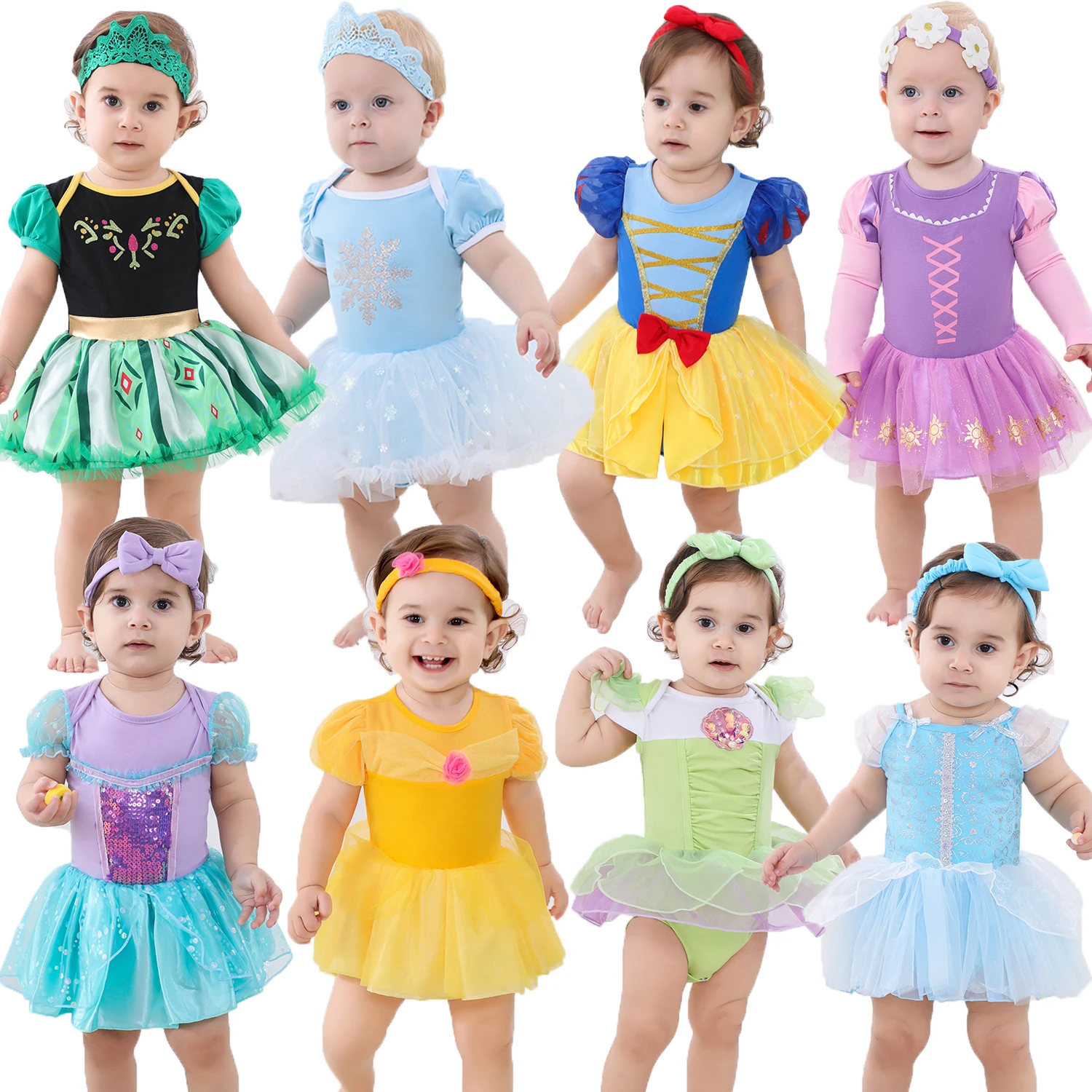 

Umorden Cutie Baby Girls Princess Tutu Dress Romper Bodysuit With Headband 2pcs Set Elsa Anna Snow White Mermaid Bell Costumes