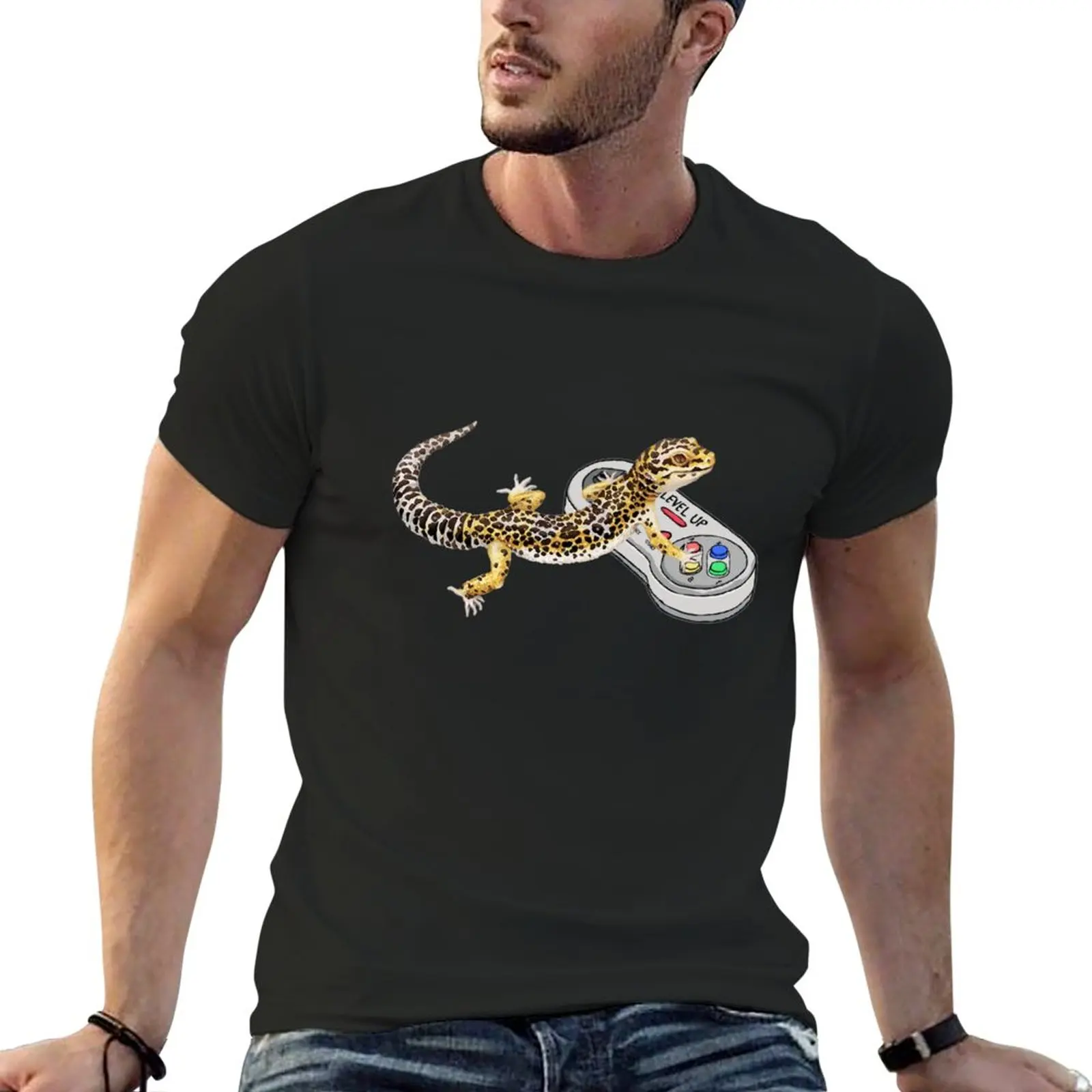 

Leopard Gecko Playing Video Game T-Shirt tops quick drying sports fans summer tops mens t shirt graphic