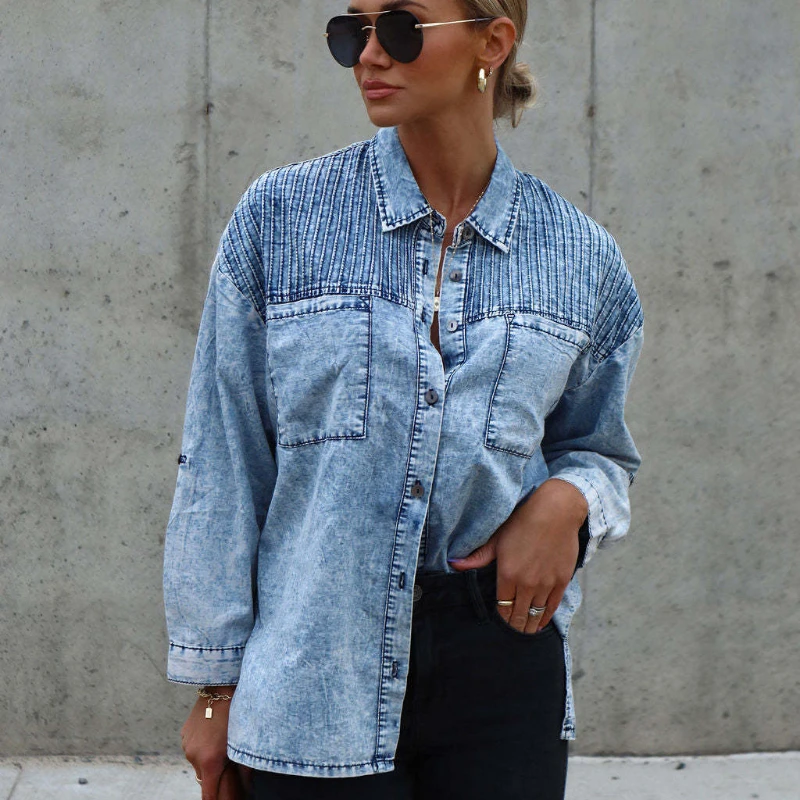 Vintage Long Sleeve Solid Color Denim Shirt Women Single-breasted Pocket Streetwear Chic Casual Cowboy Jacket
Vintage Long Sleeve Solid Color Denim Shirt Women Single-breasted Pocket Streetwear Chic Casual Cowboy Jacket
