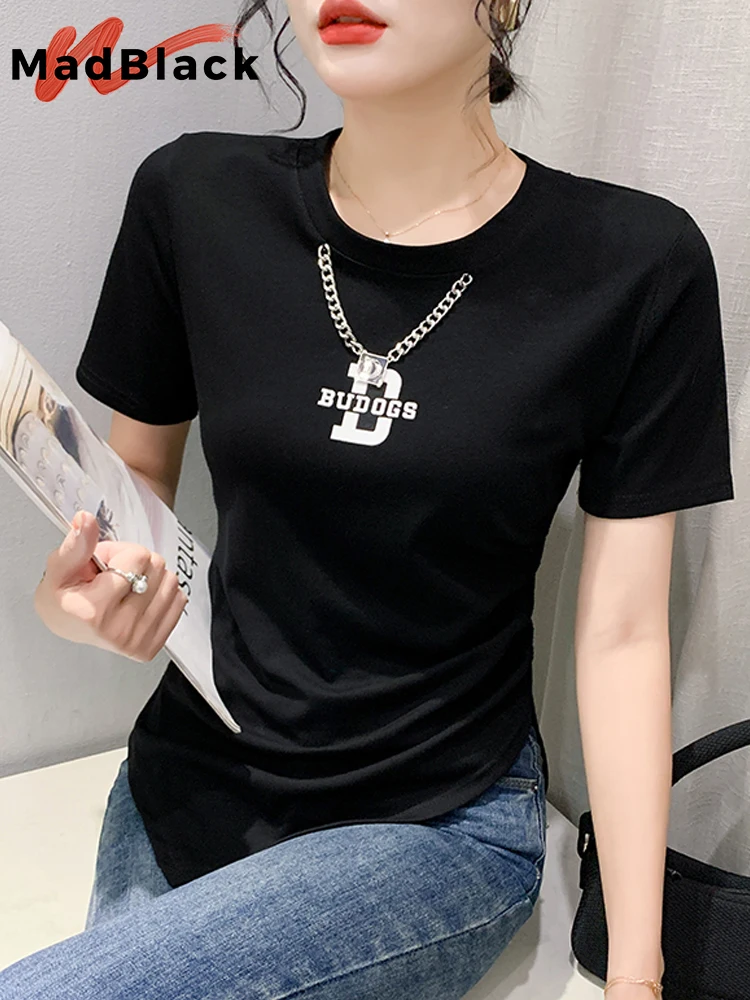 MadBlack Summer European Clothes Irregular T-Shirt Woman Sexy O Necks Chain Letter Printing Slim Tops Short Sleeve Tees T34219C
MadBlack Summer European Clothes Irregular T-Shirt Woman Sexy O Necks Chain Letter Printing Slim Tops Short Sleeve Tees T34219C