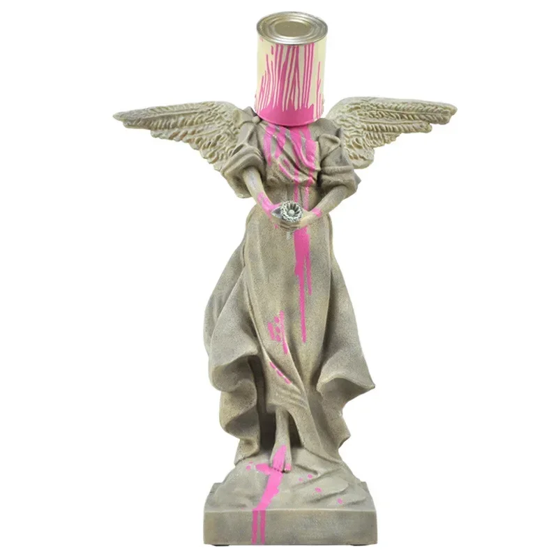 

Pour The Paint Iron Bucket Angel Original Fake Banksy Sculpture Figurine Home Decoration Accessories for Living Room Street Art