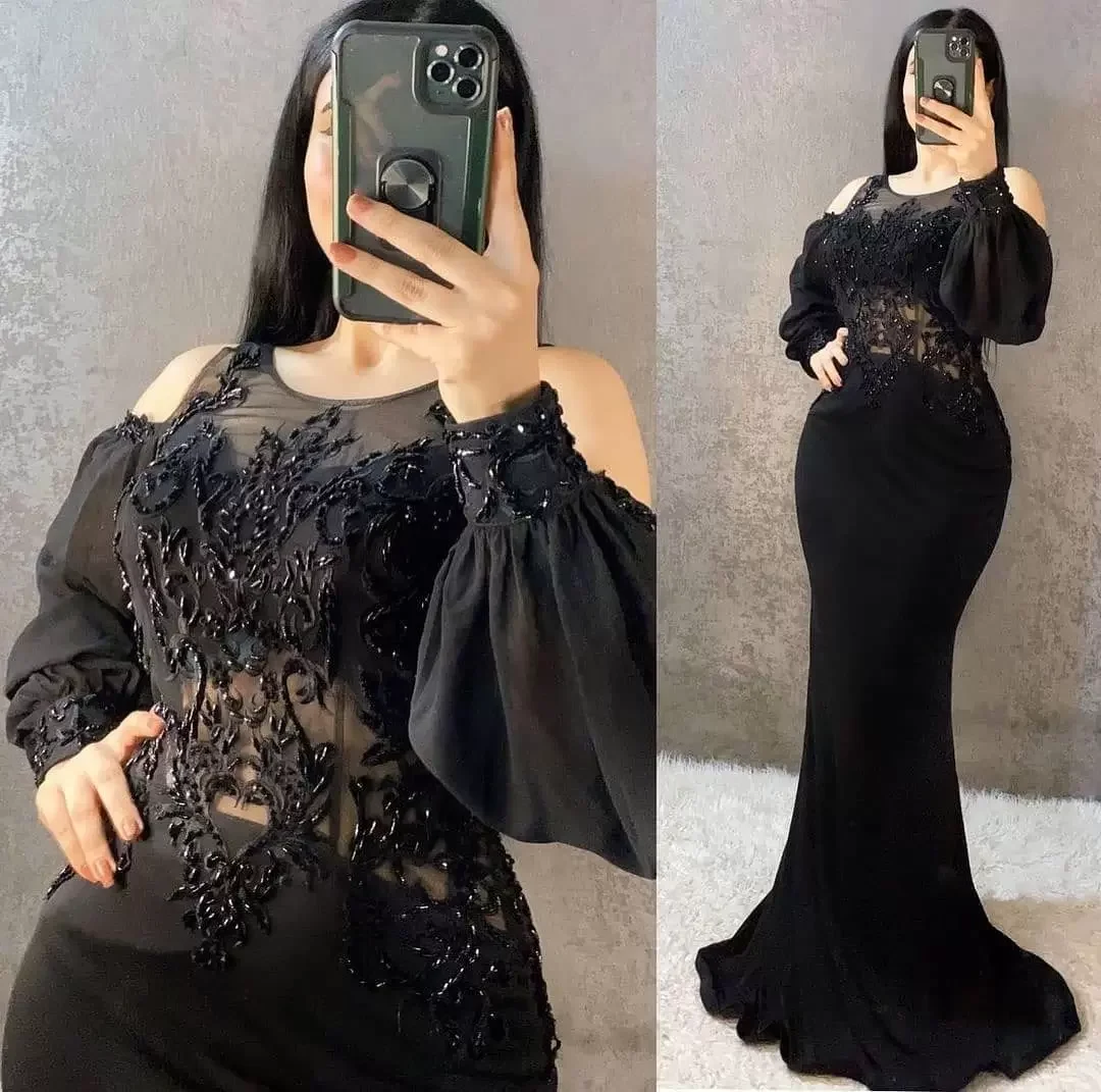 

Arabic Aso Ebi Lace Beaded Sexy Prom Dresses Sheer Neck Mermaid Evening Dress Formal Party Second Reception Bridesmaid Gowns
