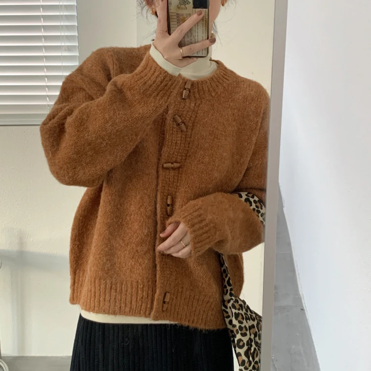 

Office Lady Knitted Women Sweater Japan Style Sweet O-neck Solid Color Knitted Cardigan Causal Vintage Women Lazy Style Knitwear