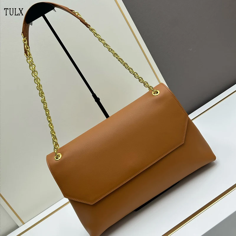 

TULX Fashion Flap Crossbody Bags Mini Chain Shoulder Bag for Women Pu Leather Brown/Black Casual Travel Square Bag Envelope Bag