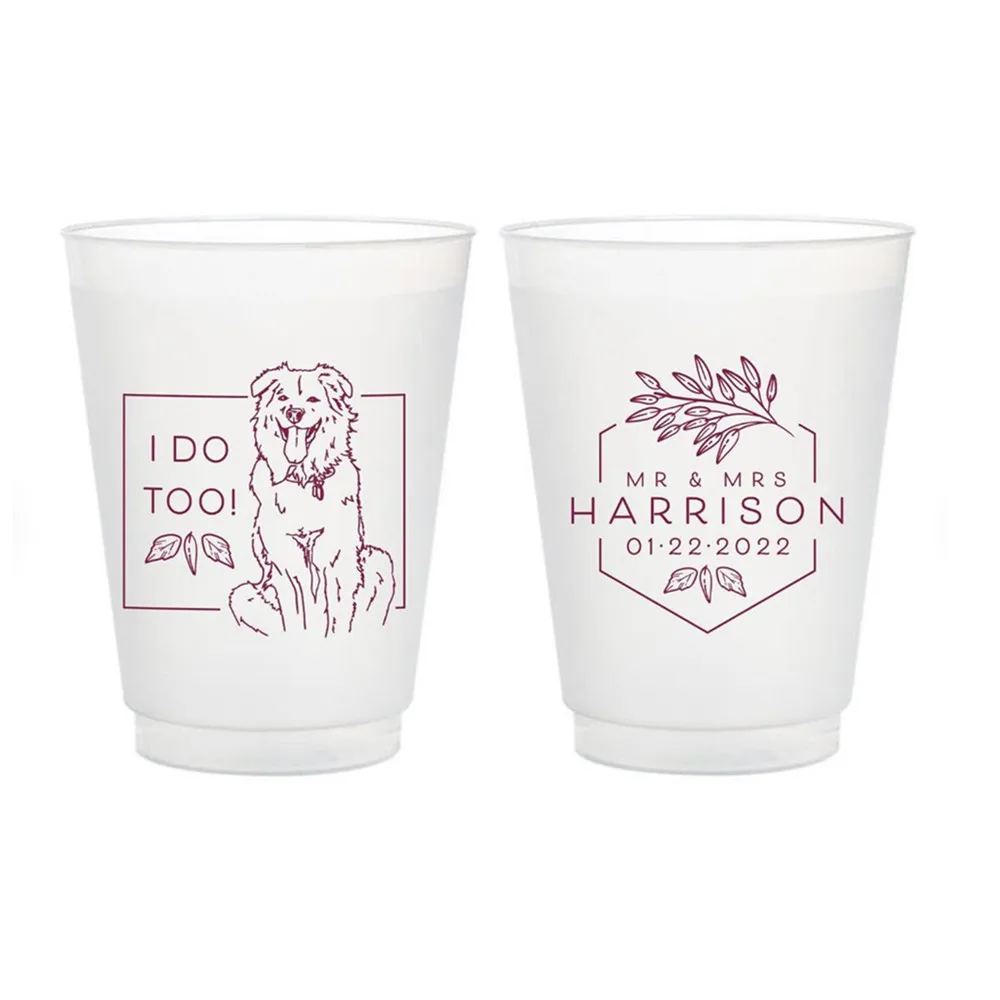 

Custom Pet Illustration - Mr and Mrs - 12oz or 16oz Frosted Unbreakable Plastic Cup #188 - Custom - Wedding Favors, Wedding Cup,