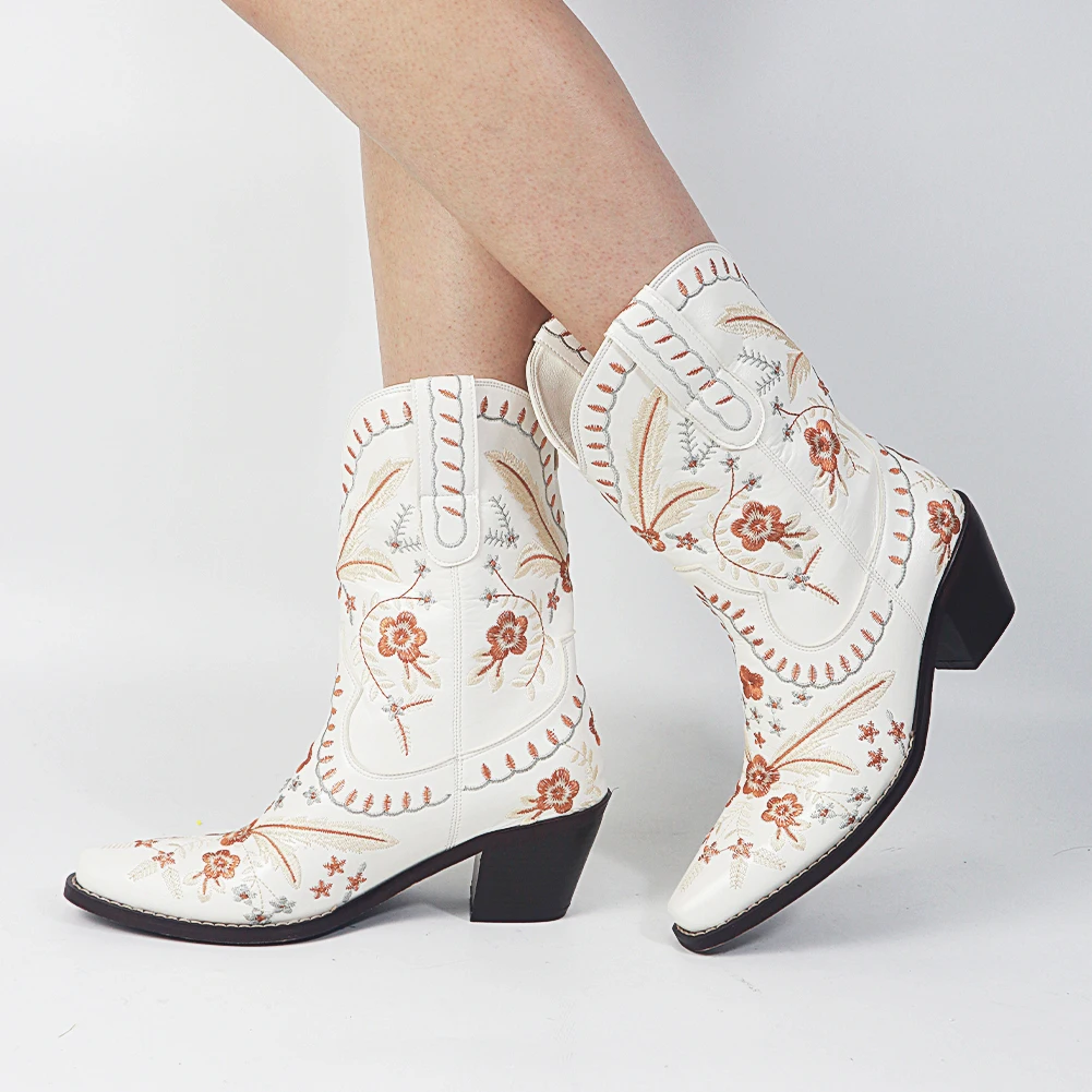 Cowgirl Boots For Women Pointed Toe Embriodery Mid Calf Boots Vintage Pull On Western Ankle Ridding Boots Autumn Shoes
Cowgirl Boots For Women Pointed Toe Embriodery Mid Calf Boots Vintage Pull On Western Ankle Ridding Boots Autumn Shoes