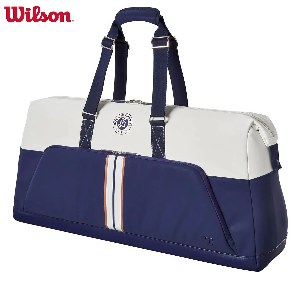 

Wilson 2023 Roland Garros Navy 4-6pcs Tennis Racket Bag Super Tour Nylon Large Tennis Bag for 5 Racquets With Two Compartment
