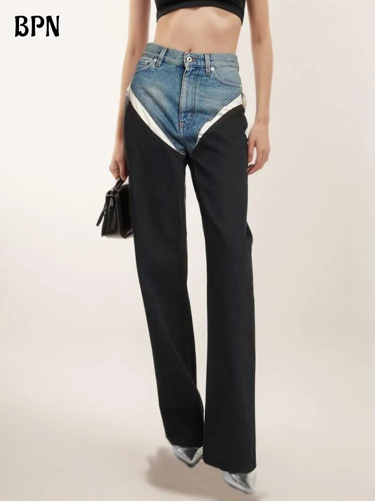 BPN Fashion Patchwork Denim Pants For Women High Waits Spliced Pockets Colorblock Casual Straight Leg Jeans Female Clothing New
BPN Fashion Patchwork Denim Pants For Women High Waits Spliced Pockets Colorblock Casual Straight Leg Jeans Female Clothing New