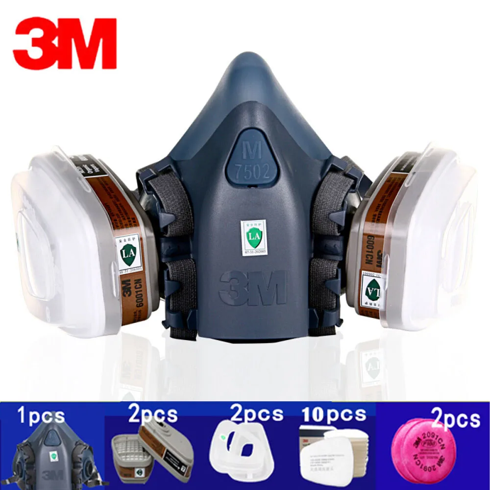 

3/7/9/15/17in1 3M 7502 Gas Mask Chemical Respirator Protective Mask Industrial Paint Spray Anti Organic Vapor 6001/2091 Filter