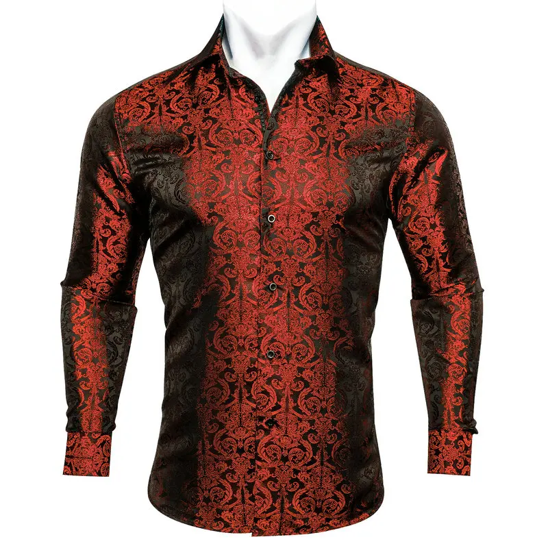 

Fashion Men Silk Shirt Exquisite Male Floral Long Sleeve Turn-Down Collar Jacquard Casual Fit Party Business Barry.Wang CY-652