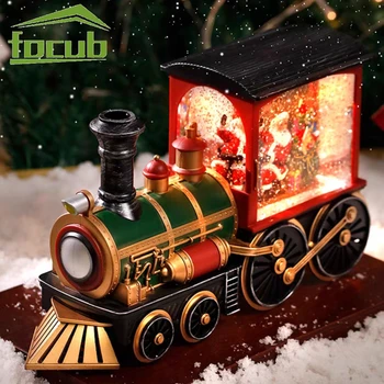 산타 클로스 눈사람 크리스마스 선물, 크리스탈 스팽글, 크리스마스 이브 뮤직박스 기차 크리스탈 볼 장식품, 데스크탑 장식 상품 이미지
