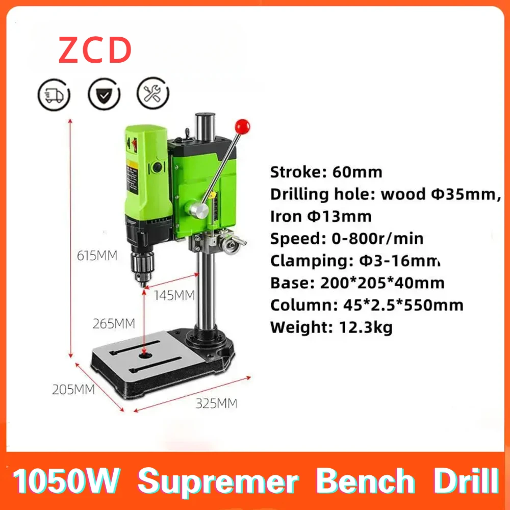 

ZCD Bench Drill Milling Machine Variable Speed Drilling Chuck And Base 3-16mm DIY Wood Metal Grade Drilling Machine Power Tools