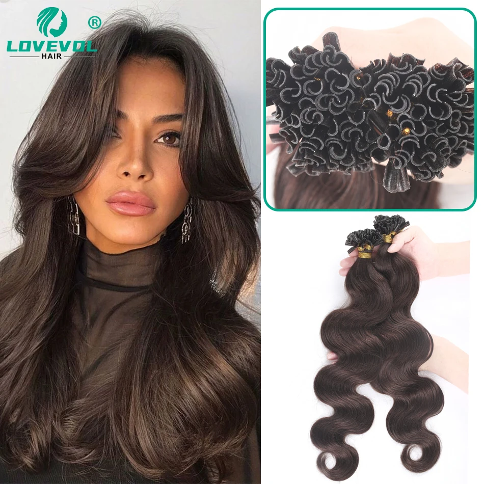 

Body Wave Keratin Hair Fusion U tip Human Hair Extensions Capsule U Nail Tip Remy Pre Bonded Dark Brown Wavy Hair 12-26 Inches