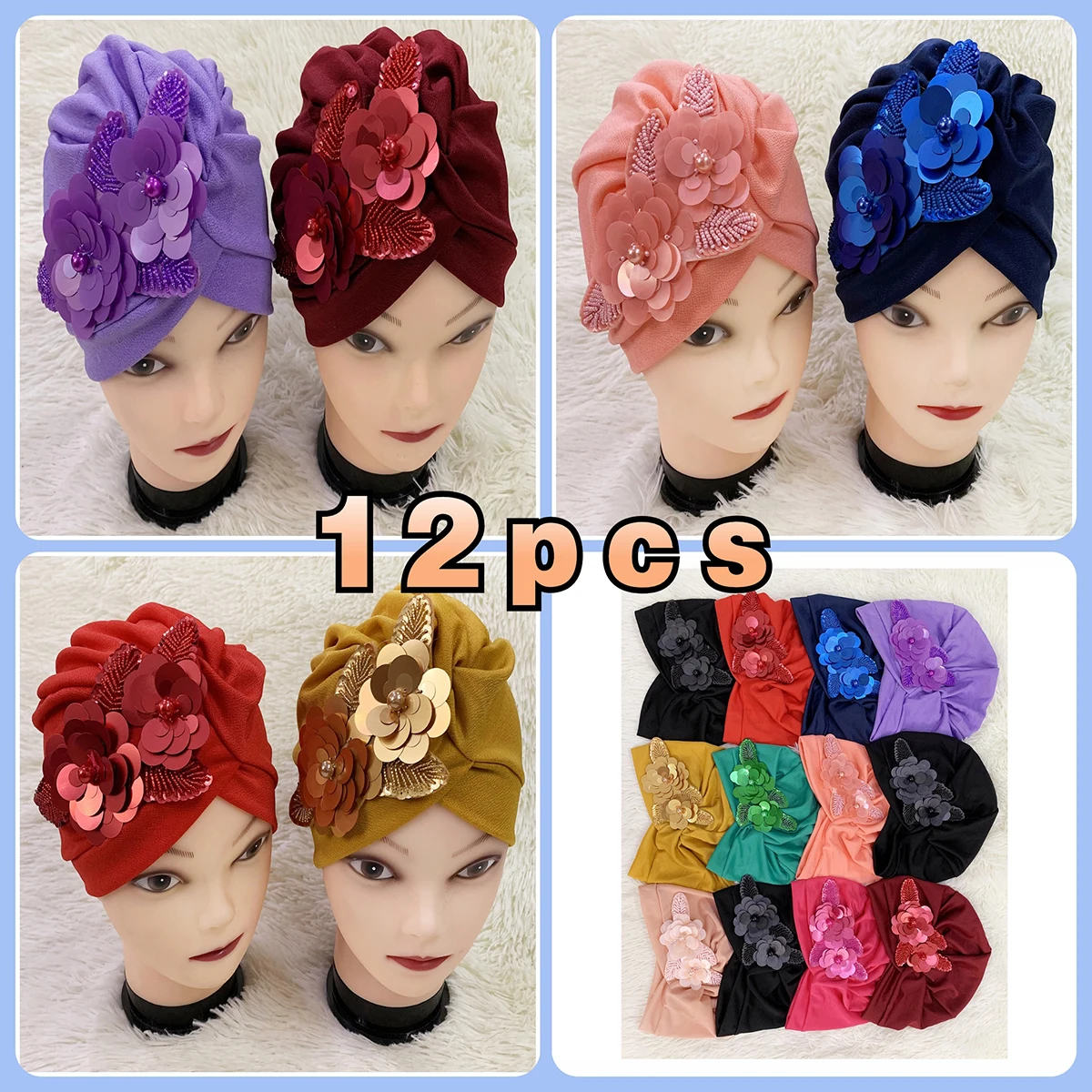Wholesale 12pcs Order Muslim Women Headwear Sequin Applique Hat Fashion Temperament Versatile Hat Dubai Headdress
Wholesale 12pcs Order Muslim Women Headwear Sequin Applique Hat Fashion Temperament Versatile Hat Dubai Headdress
