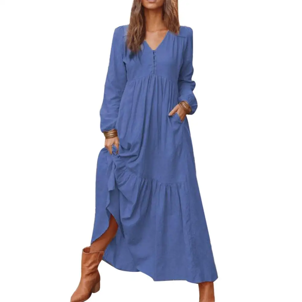 Hot apparel summer Vintage Solid Color Cotton Linen V Neck Long Sleeve Kaftan Women Maxi Dress
Hot apparel summer Vintage Solid Color Cotton Linen V Neck Long Sleeve Kaftan Women Maxi Dress