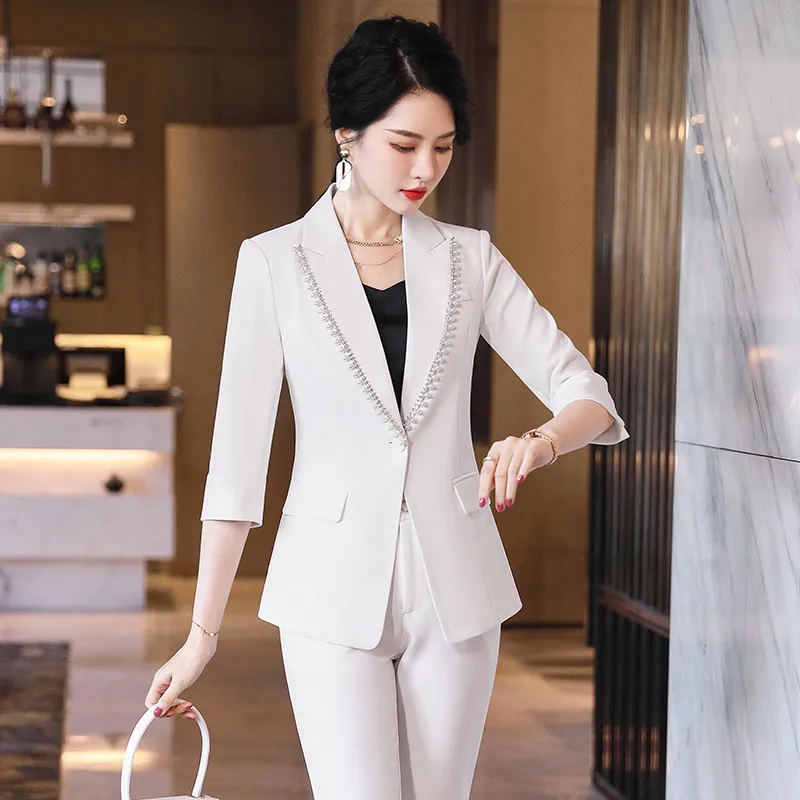 2022 Spring Summer Novelty Formal Women Business Suits OL Styles Professional Career Interview Blazers Trousers Set Pantsuits
2022 Spring Summer Novelty Formal Women Business Suits OL Styles Professional Career Interview Blazers Trousers Set Pantsuits