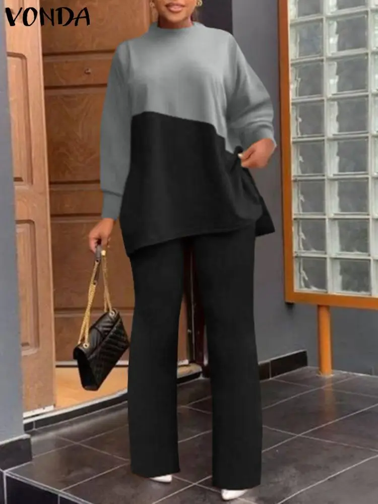 VONDA Fashion Women Pant Sets 2023 Autumn Suits Sets Stand Collar Color Patchwork Tops and Wide Leg Pants Casual 2pcs Matching S
VONDA Fashion Women Pant Sets 2023 Autumn Suits Sets Stand Collar Color Patchwork Tops and Wide Leg Pants Casual 2pcs Matching S
