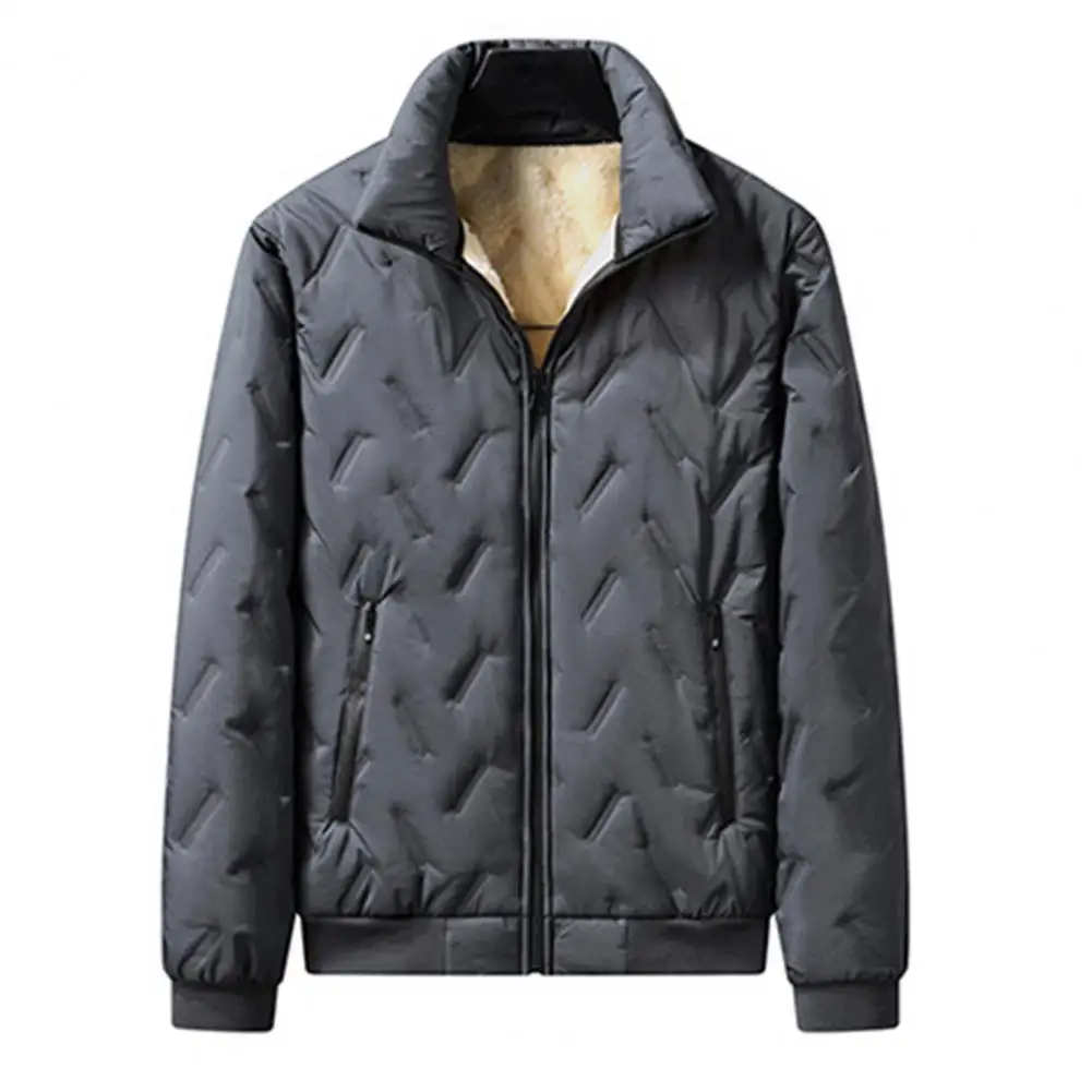 

Мужская ветрозащитная зимняя куртка, Мужская зимняя осенняя куртка со стоячим воротником и толстой плюшевой подкладкой, ветрозащитная застежка, повседневная куртка средней длины для холода