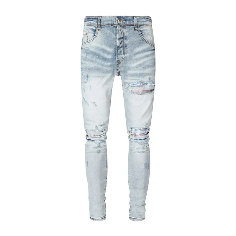 

Джинсы мужские Стрейчевые в стиле ретро, модные рваные джинсы скинни с принтом, дизайнерские Брендовые брюки в стиле хип-хоп, цвет синий