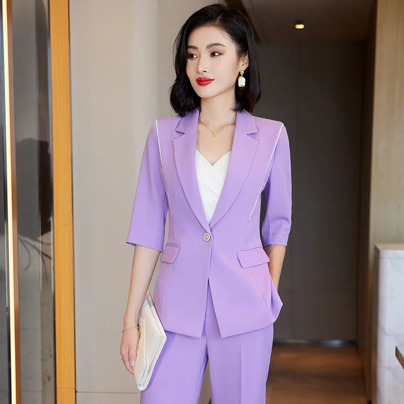 

Business Suit Coat Women's 2023 New Yellow Fashion Elegant Business Suit Suit Overalls Bell-Bottom Pants Two-Piece Suit