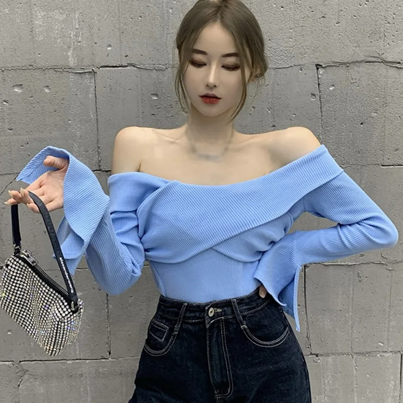 

Women Autumn Long Sleeve Cross V Neck Shirt Elegant Off Shoulder Blouse Office Tops Pullover Spring Ladies Backless Solid Blusa