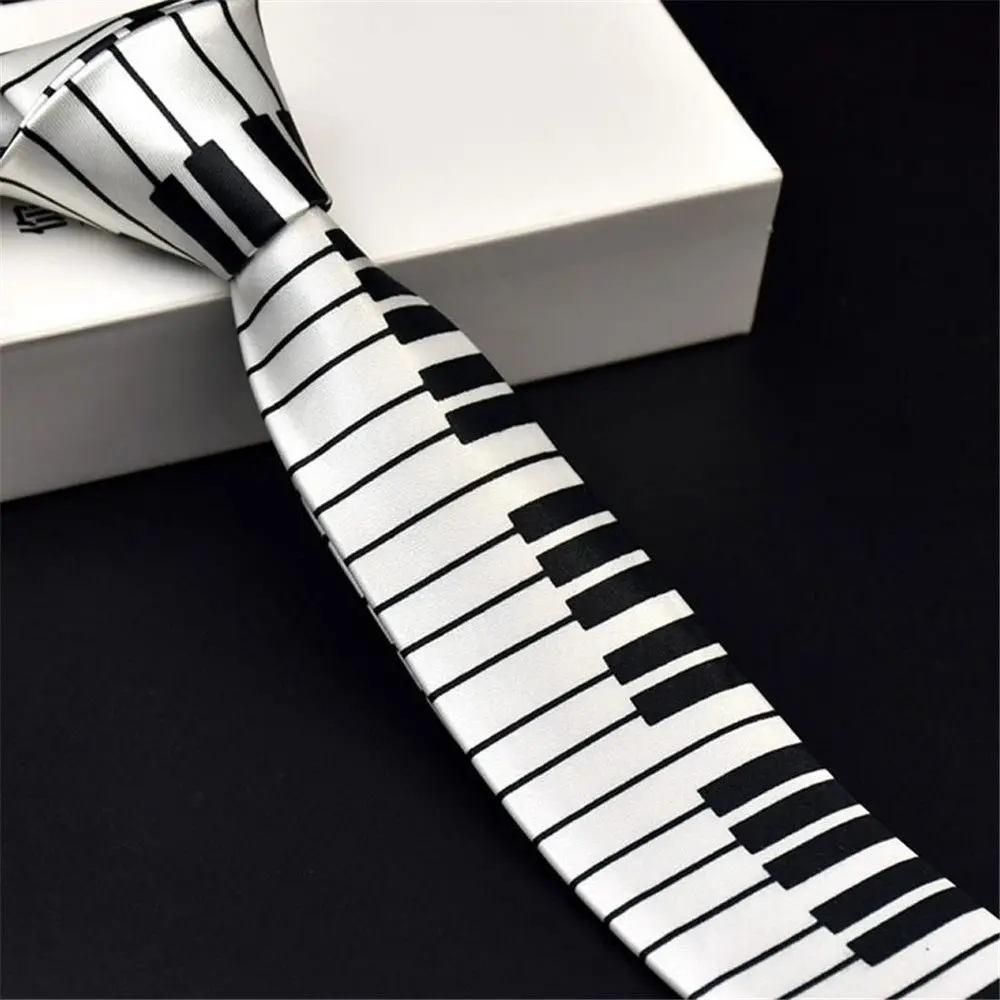 

Personalized Classic Fancy Dress Fashion Music Tie Skinny Tie Black & White Piano Keyboard Necktie