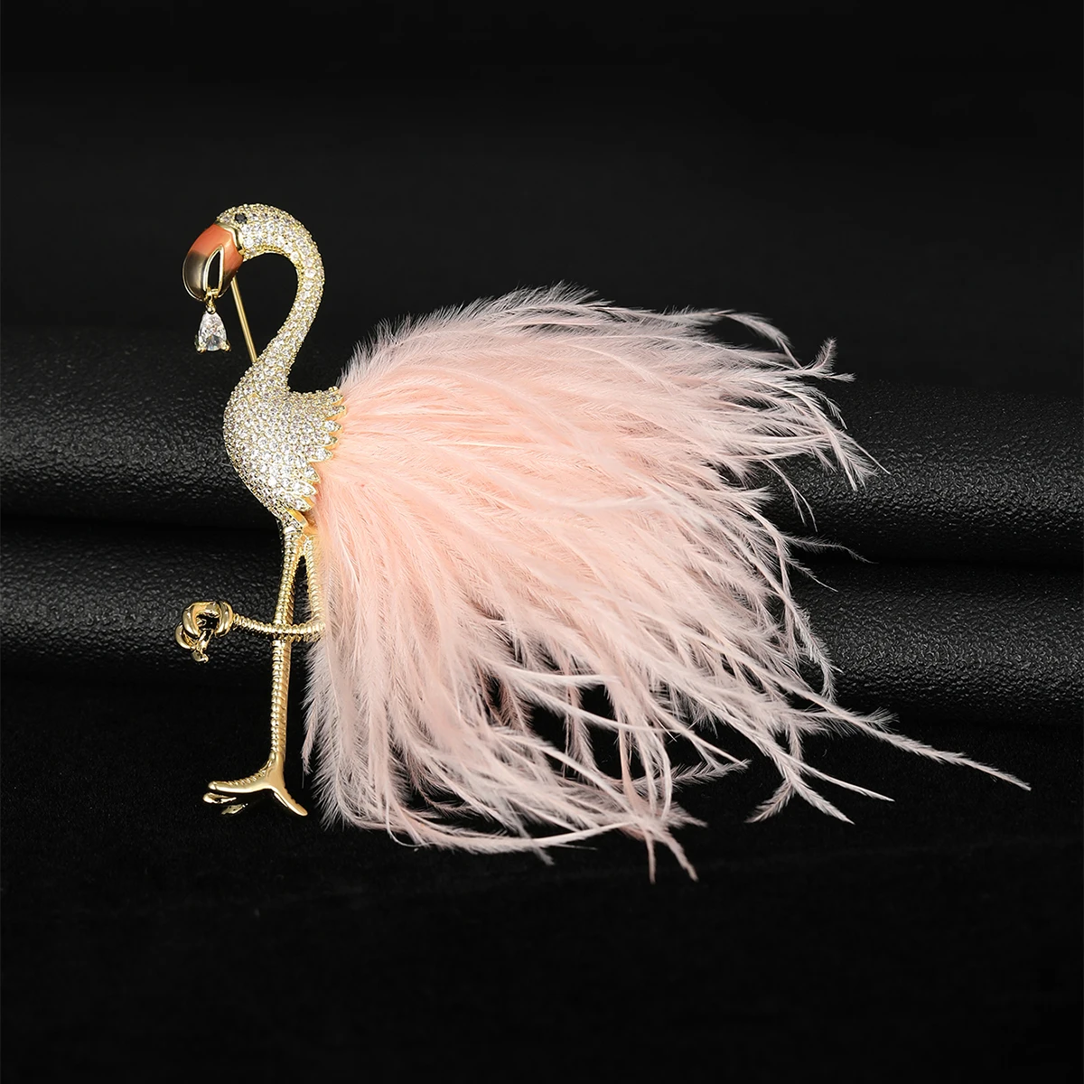 

14K Gold Plated Bird Brooches for Women 3-color Feather Flamingo Hand Inlaid With Zircon New Year Brooch Pin Friends Gifts