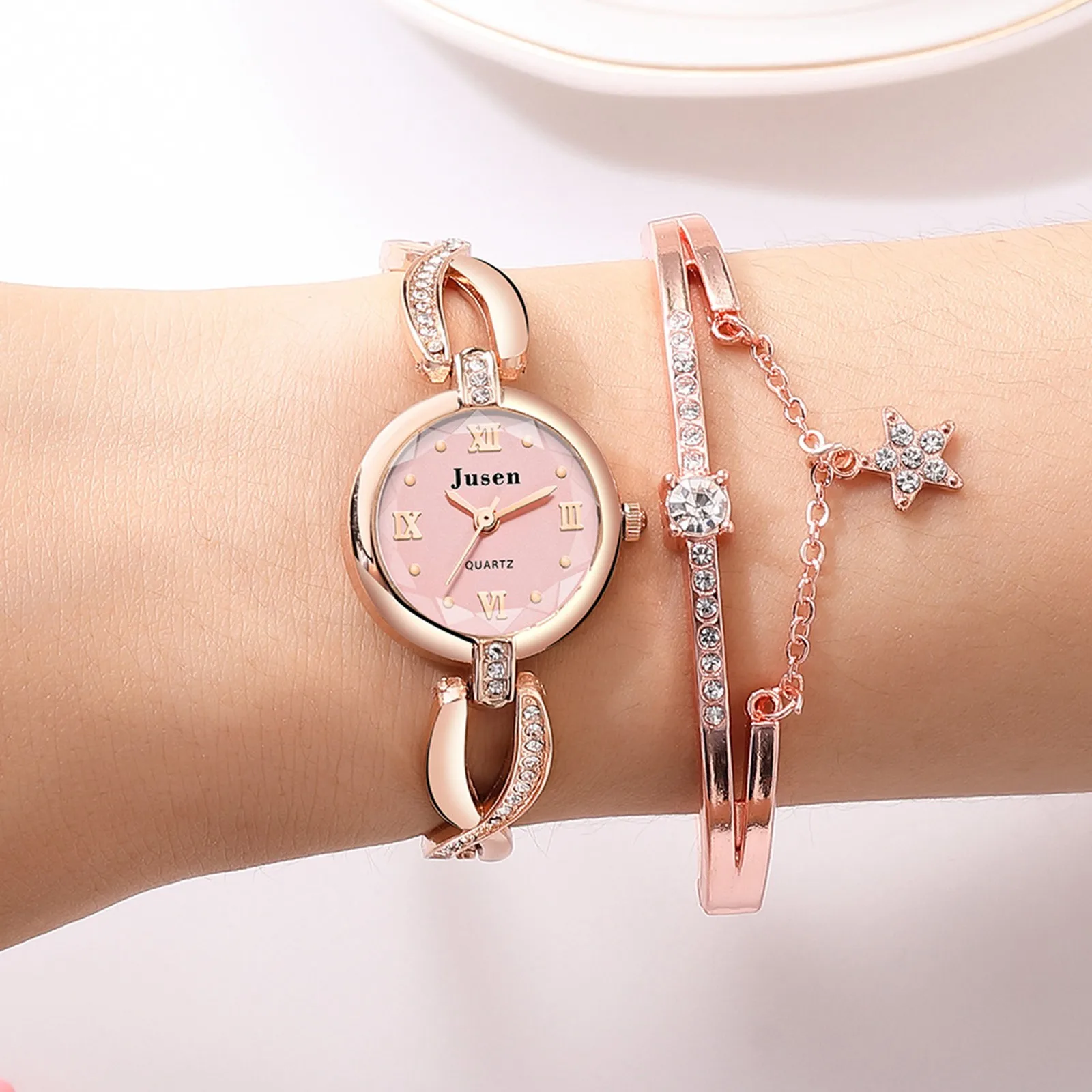

Женские модные деловые часы, роскошные часы со стразами, Женский циферблат, браслет из нержавеющей стали, кварцевые часы с браслетом