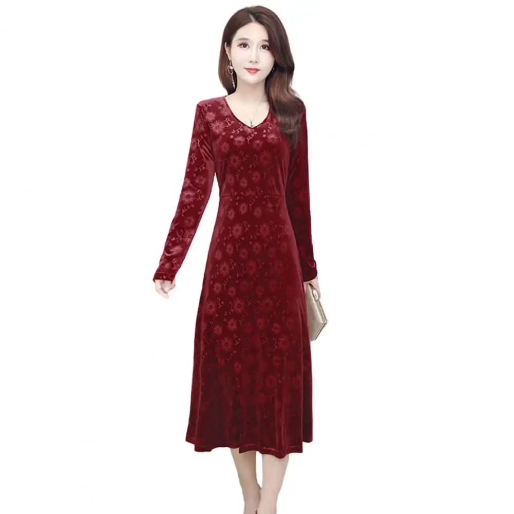 Women Dress Vintage Printed Midi Dress A-line Slim Long Sleeve V Neck for Fall Winter 
Women Dress Vintage Printed Midi Dress A-line Slim Long Sleeve V Neck for Fall Winter