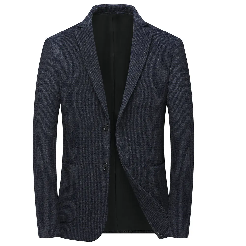 

2024 Spring Autum Winter Men Wool Blazers Black Gray Navy Small Checkered Pattern Jacket Suit Sheep Woolen Outfits Male Attire