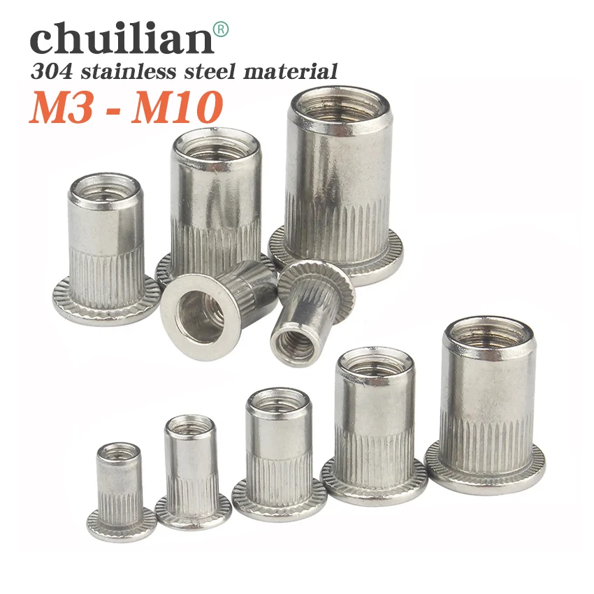 

Rivet Nut 304 Stainless Steel M4 M5 M6 M8 M10 Rivnut Flat Head Threaded Rivet Insert Nutsert Cap Perforated Rivet Nuts