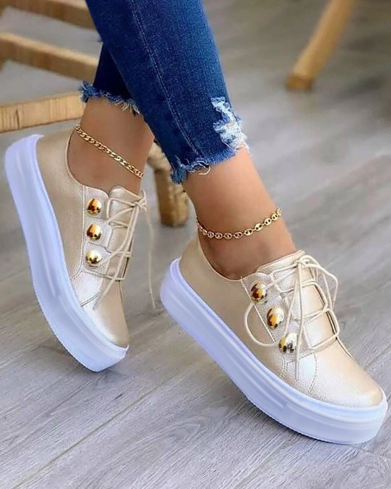 Fashion Women Shoes Flat Casual PU Round Toe Daily Wear Slip-On Button Decor Lace-up Sneakers
Fashion Women Shoes Flat Casual PU Round Toe Daily Wear Slip-On Button Decor Lace-up Sneakers