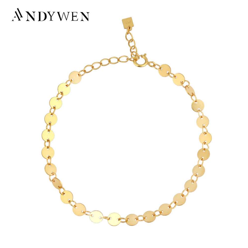 

ANDYWEN 2021 New 925 Sterling Silver Coins Chain Bracelet Women Fashion Luxury Crystal European Rock Punk Jewelry Statement