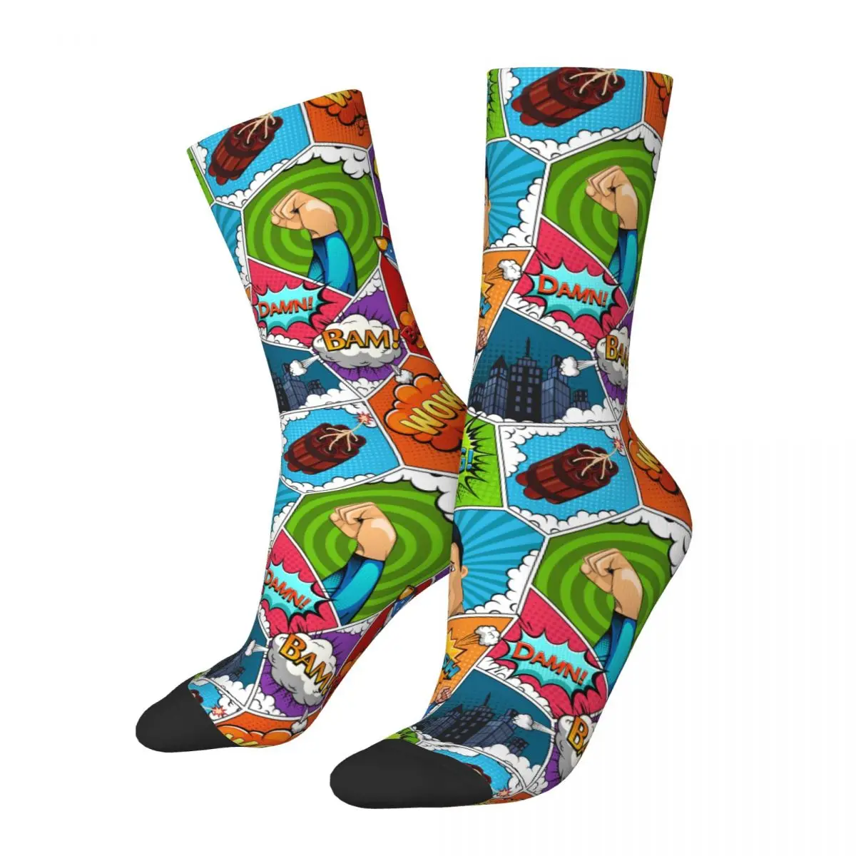 

All Season Harajuku Women Men Superhero Comics Book Page Socks Unite States Comic Superhero Product Socks Cotton Wonderful Gifts